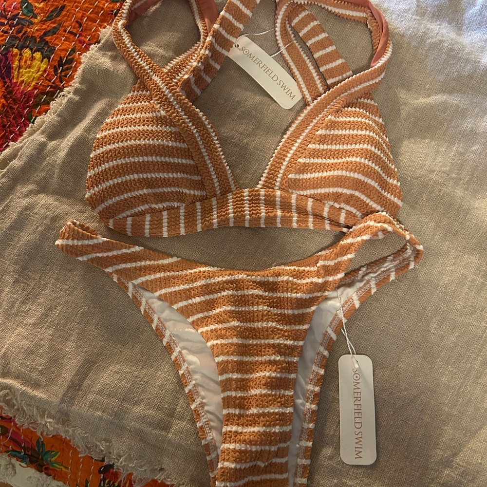 Somerfield Swim Brown and White Striped Bikini